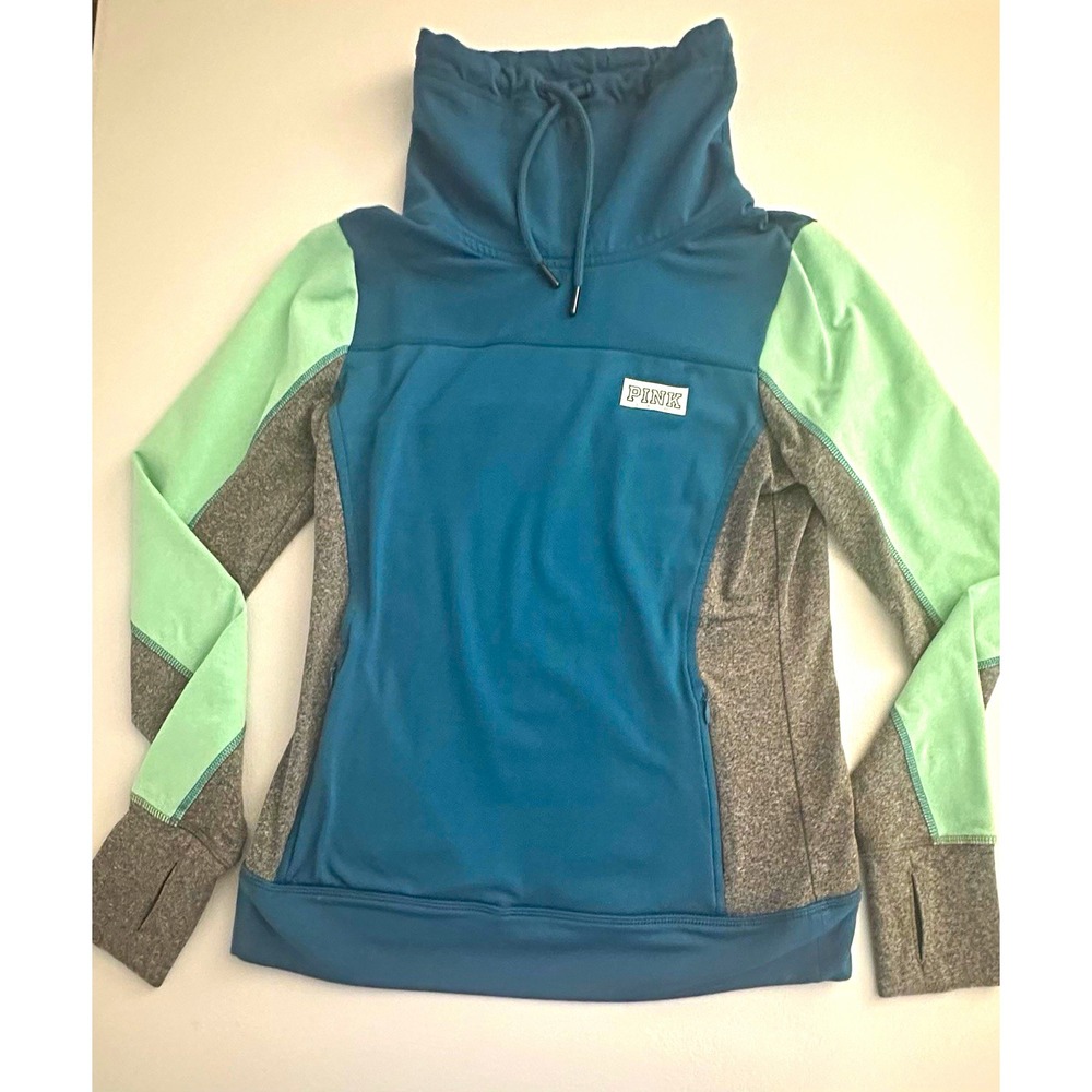PINK Victoria's Secret Ultimate Women's Colorblock Logo Hoodie S Thumbholes
